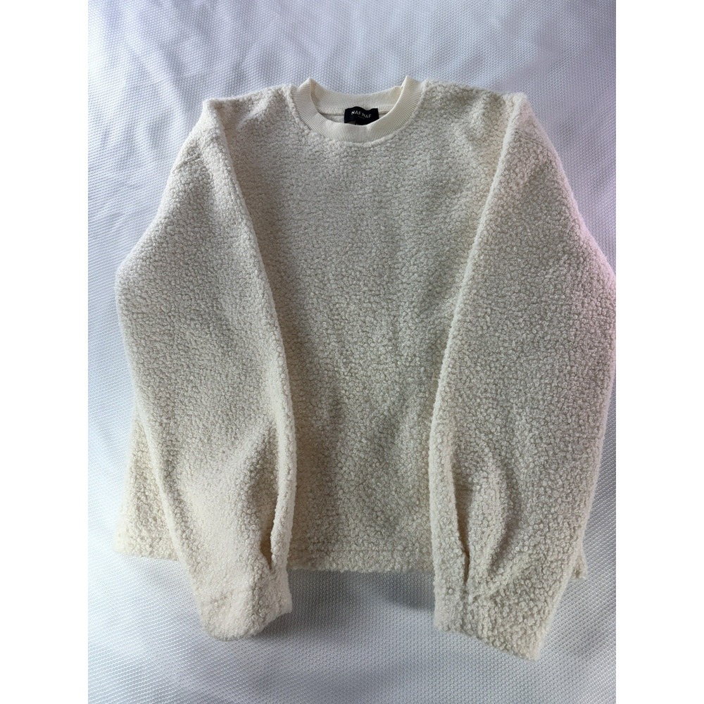 Naf Naf Paris - CreamCropped Ribbed Long Sleeve Sweatshirt Size X Small